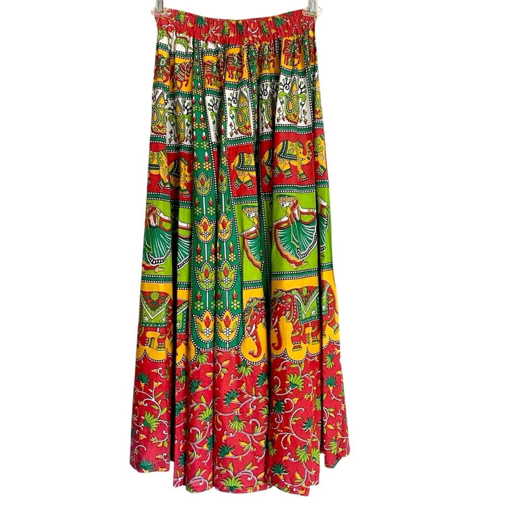 Source Unknown Vibrant Elephant Print A-Line Skirt - image 2